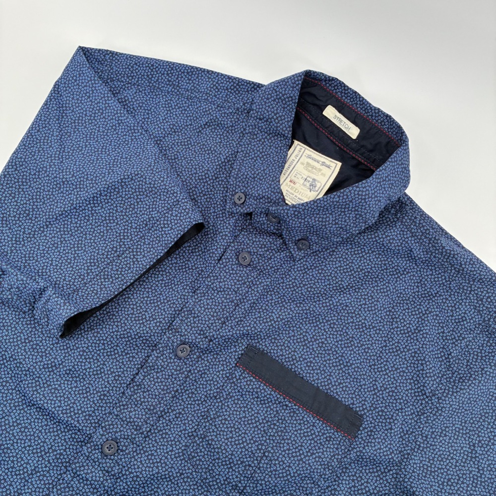 Colours Alexander Julian Mens Medium Blue Swirl Short Sleeve Button Down Shirt